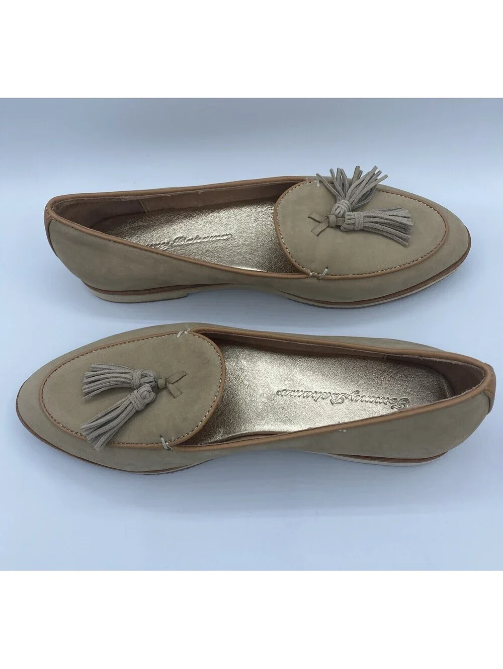 Tommy Bahama Women’s 7.5 Tan Suede Loafers Driving Flats Tassels